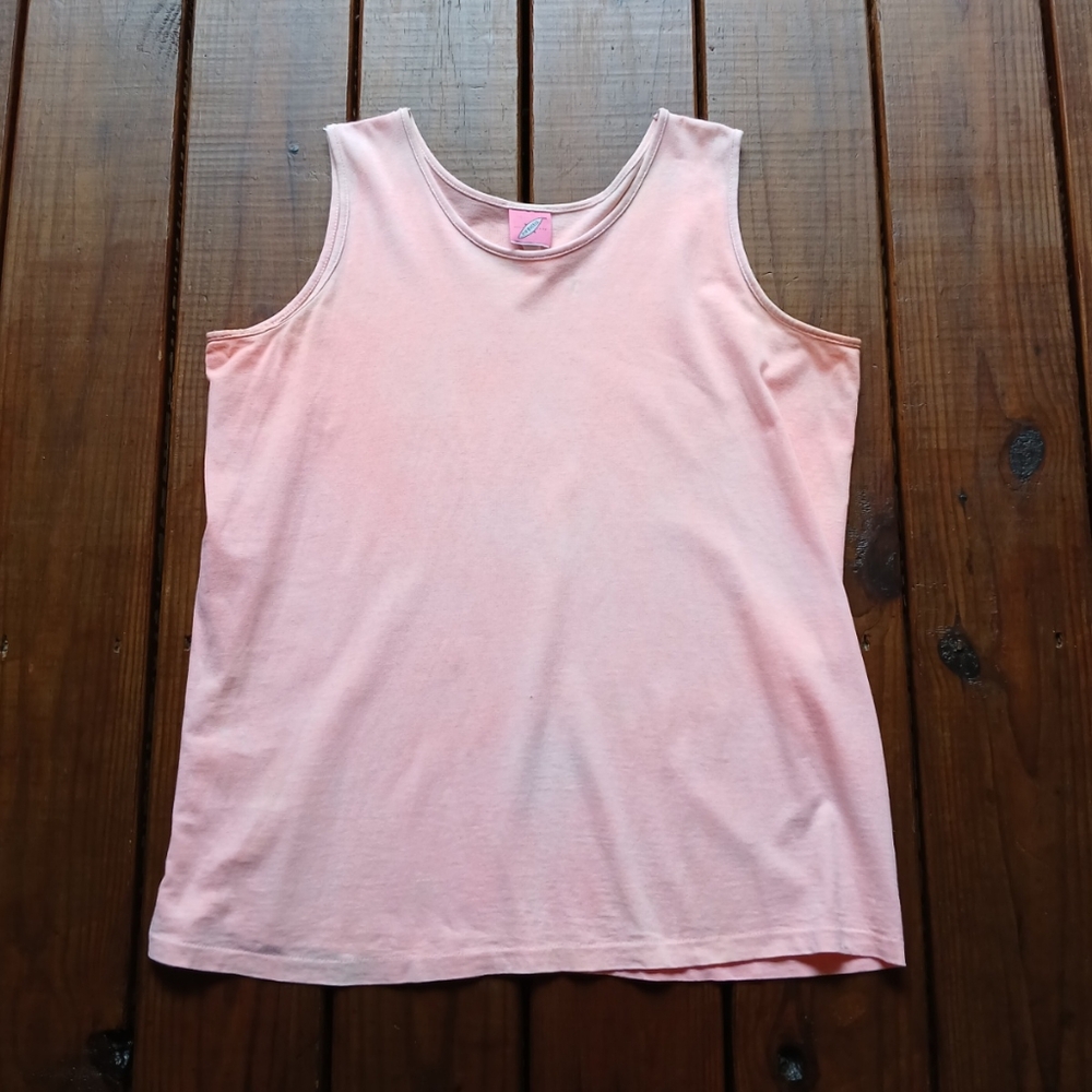 Vintage 80's 90's L neon coral distressed faded tank top by Pinwheels